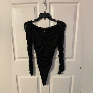 Elegant Black Ruched Black Bodysuit
